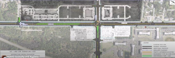 The proposal for an R-Cut u-turn design at U.S. 1 and Ponce Island Drive in St. Augustine.