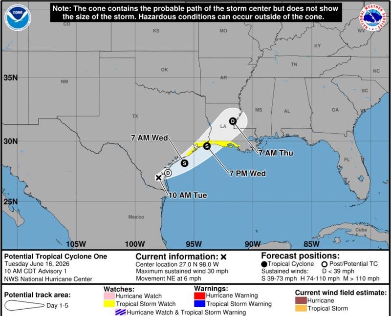 The National Hurricane Center began issuing advisories on Potential Tropical Cyclone One on June 16 with impacts from Texas through the Florida Panhandle.