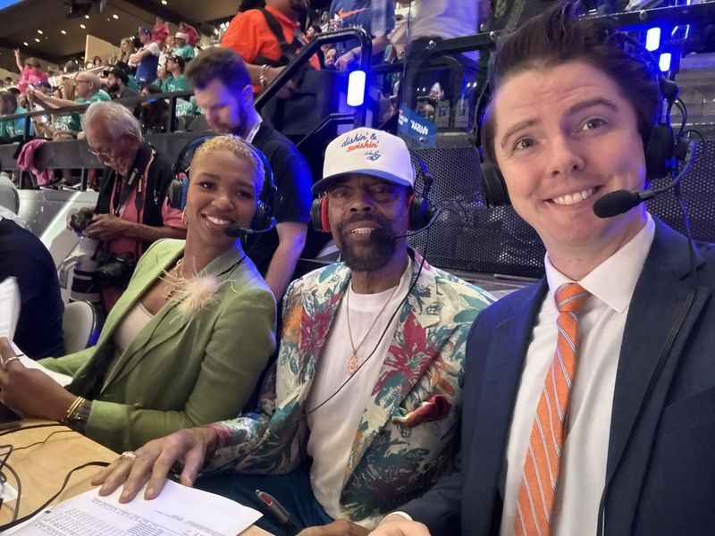Former Daytona Tortugas and Stetson broadcaster Tyler Murray, right, is the radio voice of the NBA champion New York Knicks, alongside Monica McNutt and Hall of Fame point guard Walt Frazier.
