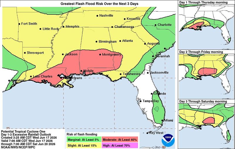 Flash flooding potential associated with Potential Tropical Cyclone One 5 a.m. June 17, 2026.