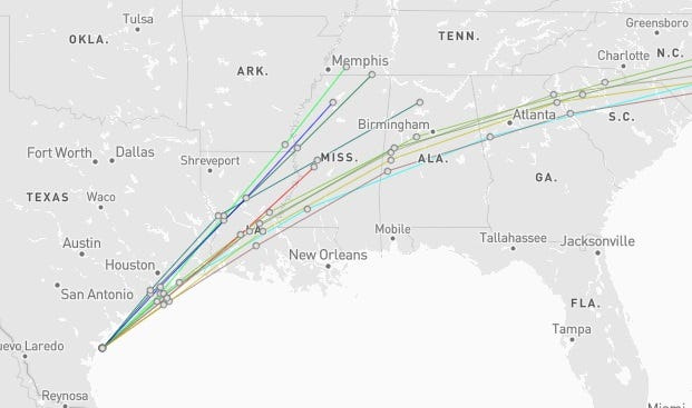 Spaghetti models for Potential Tropical Cyclone One 7 a.m. June 17, 2026.