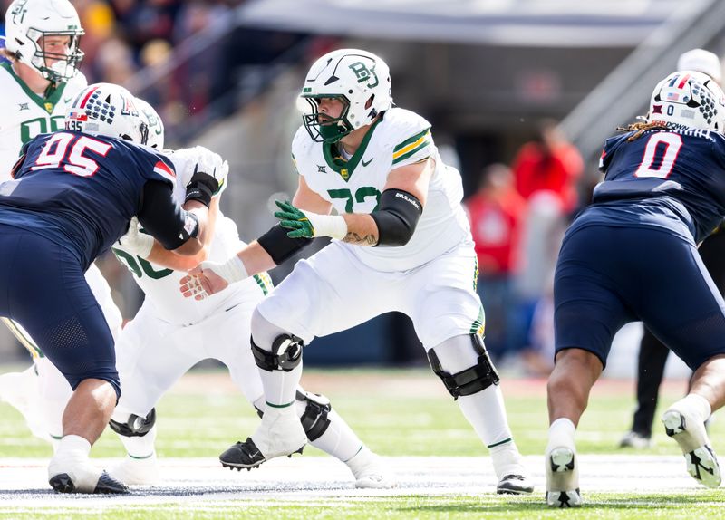 Nov 22, 2025; Tucson, Arizona, USA; Baylor Bears offensive lineman Coleton Price (72) against the Arizona Wildcats at Casino Del Sol Stadium. Mandatory Credit: Mark J. Rebilas-Imagn Images