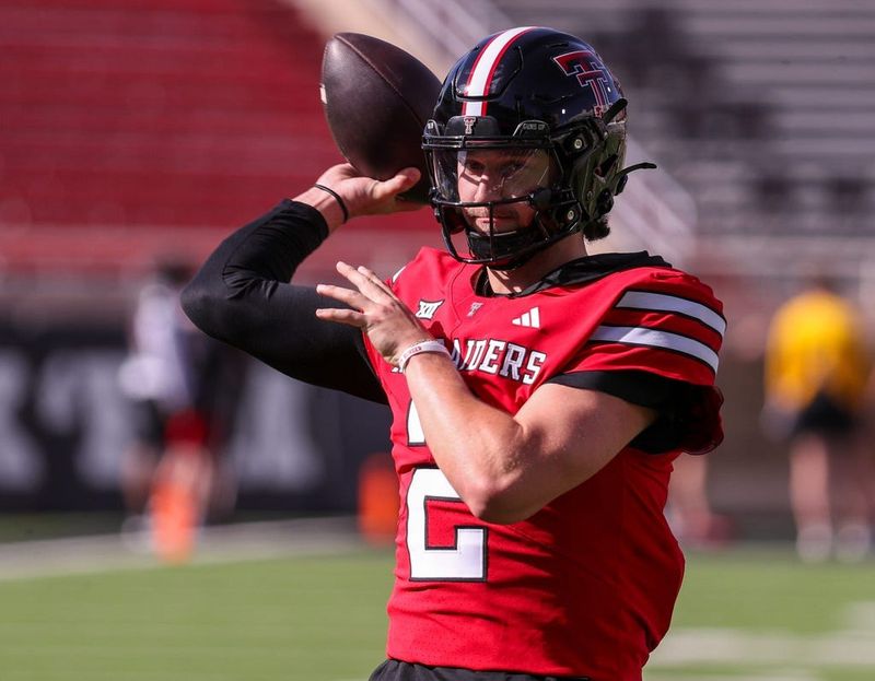 Texas Tech's Brendan Sorsby goes through warmups before the spring football game, Friday, April 17, 2026, at Jones AT&T Stadium.