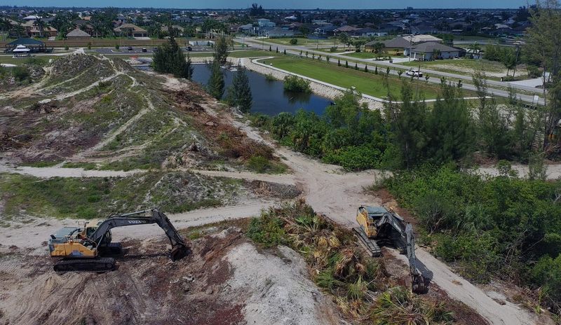 This aerial image, captured Wednesday June 17, 2026, illustrate the area where mangroves have been removed from the Seven Islands development without a permit. The native plants were uprooted along the North Spreader Canal.