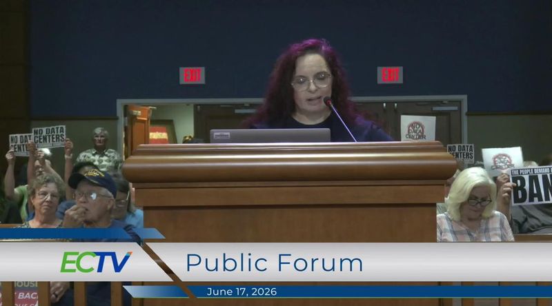 Escambia County resident Christy Raven is one of more than 30 people who spoke to Escambia's Board of County Commissioners protesting data centers in the area. The county is considering an ordinance that would ban data centers.