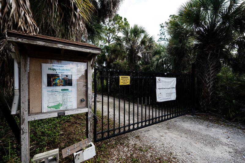 The entrance to the Happehatchee Center in Estero is seen on Tuesday, June 16, 2026.