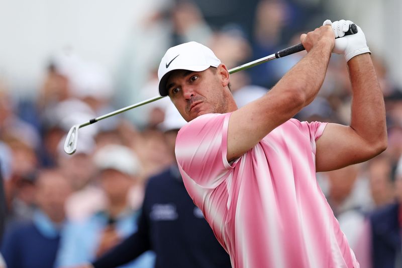 Jun 18, 2026; Southampton, New York, USA; Brooks Koepka tees off on the first hole during the first round of the U.S. Open golf tournament. Mandatory Credit: Bill Streicher-Imagn Images