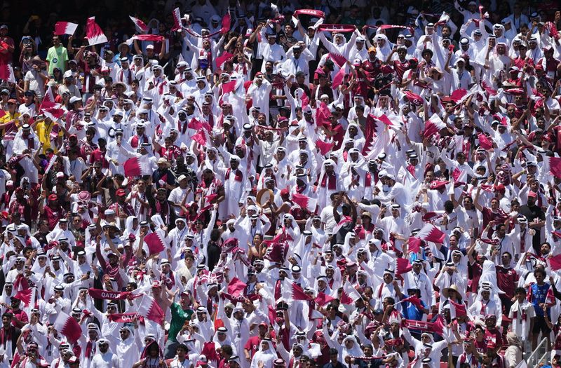 June 13, 2026; Santa Clara, California, U.S.; Qatar fans in the stands during the match.  Mandatory Credit: Darren Yamashita-Imagn Images