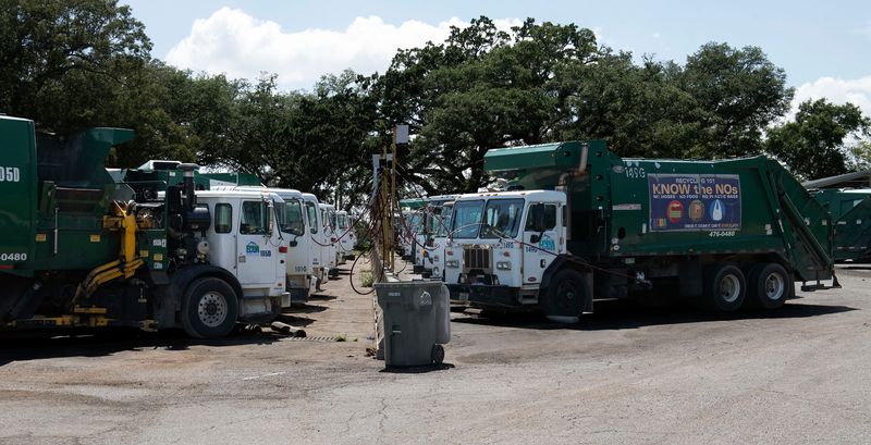 Emerald Coast Utilities Authority garbage trucks are at the ready at the Goodwin Lane facility on June 22, 2026. The ECUA is planning to build a garbage transfer station on an unused portion of the property in the coming months.