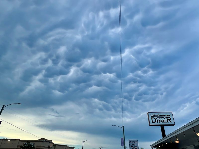Mammatus clouds, formed by sinking cold air rather than rising warm air, over West Palm Beach, Florida on June 22, 2026.