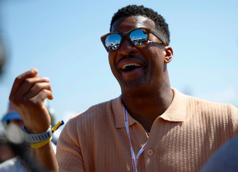 Mar 1, 2026; St. Petersburg, Florida, USA;  NFL quarterback, Jameis Winston served as the honorary starter for the NTT Indycar Series at the Firestone Grand Prix on the Streets of St. Petersburg. Mandatory Credit: Russell Lansford-Imagn Images