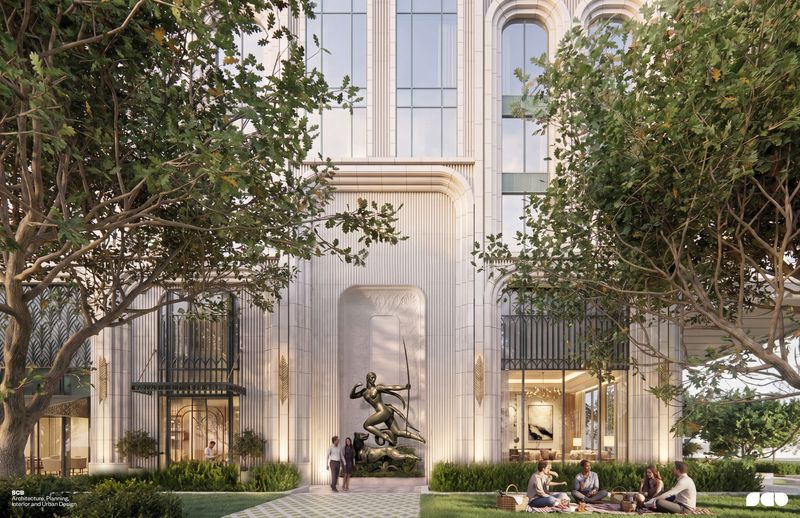 Rendering of the proposed northern exterior of the planned building at 201 and 203 Arkona Court, designed to complement the Norton Museum of Art's planned culture park in West Palm Beach. The rendering is for illustrative purposes only and is not final.