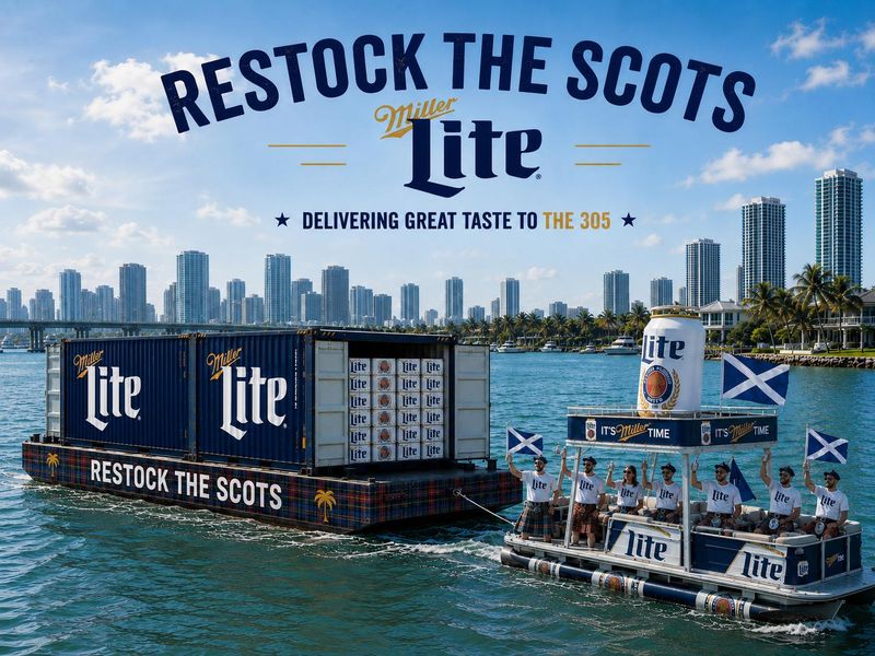 A promotional image of a beer barge sent to Miami by the brewer of Miller Lite.