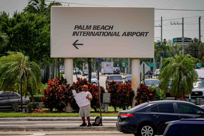 Signage for Palm Beach International Airport in West Palm Beach, Fla., on June 24, 2026.