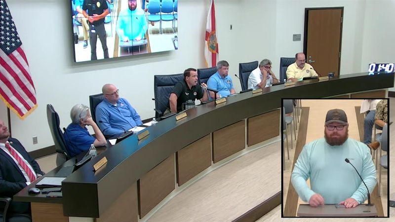 Screenshot of a June 9, 2026, Lynn Haven City Commission meeting livestream where tensions flared between Mayor Dave Lowery and a local resident.
