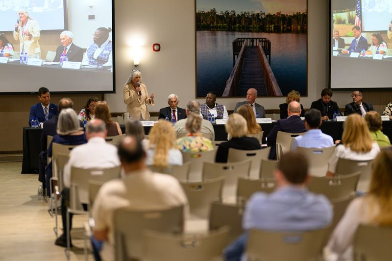 Palm Coast city council candidate Jeani Duarte speaks during a candidate forum, Thursday, June 25, 2026, at the Community Center in Palm Coast.