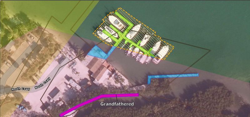 Florida DEP claims Fort Pierce city officials allowed construction of docks at Little Jim Bait & Tackle to be built on state owned waters without permission and has not paid the state rent. Yellow and green shaded areas represent where violations occurred.