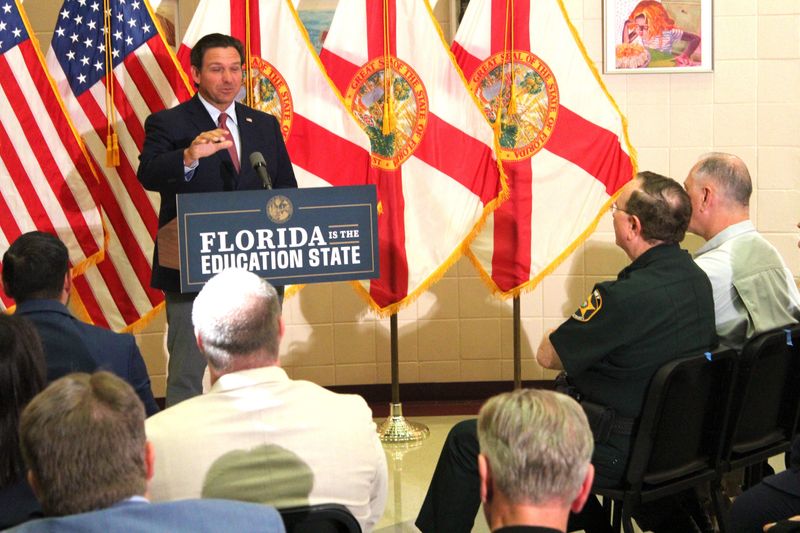Gov. Ron DeSantis announced over 60% of students tested at or above grade-level benchmarks on English Language Arts and mathematics on the state progress exams for the 2025-26 school year on June 26 at Lakeland High School.