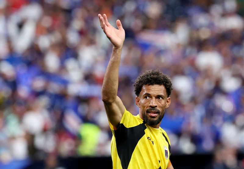 June 26, 2026; Houston, Texas, U.S.; Cape Verde's Vozinha celebrates after the match as they qualify for the knockout stages of the World Cup.  Mandatory Credit: Troy Taormina-Imagn Images
