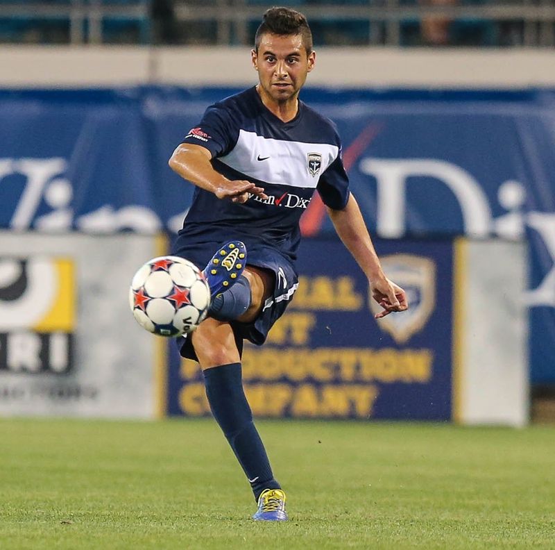 Jacksonville Armada defender Lucas Trejo (3) advances the ball against FC Edmonton during first half pro soccer action in the inaugural NASL game at EverBank Field in Jacksonville, Fla., Saturday, April 4, 2015. [Gary McCullough/For the Times-Union]