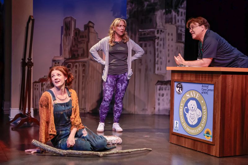 Kelsey Leigh Stalter, left, Katharine McLeod and Kraig Swartz in a scene from “Dog Mom” at Florida Studio Theatre in Sarasota.