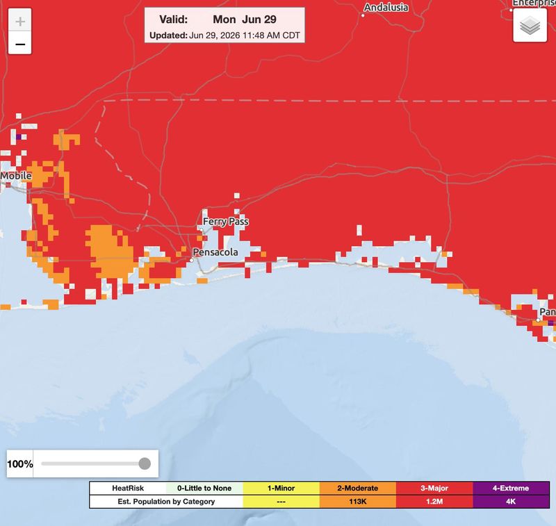 The Pensacola area is under a category 3 HeatRisk on Monday, June 29, 2026.