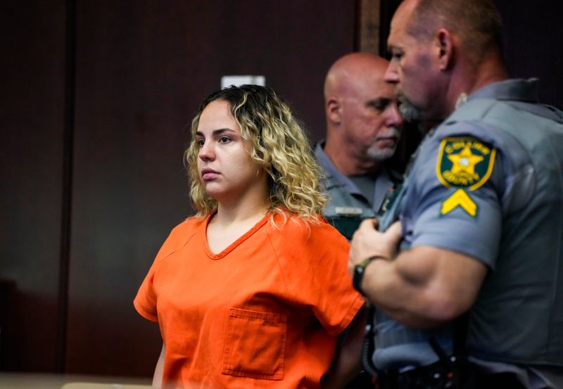 Genise Taylor enters the courtroom during a rehearing on pretrial detention at the Collier County Courthouse in Naples, Fla., on Monday, June 29, 2026. Taylor, 24, faces charges of DUI manslaughter, vehicular homicide, DUI causing property damage and reckless driving causing damage to property or another. Judge Joseph Foster denied the request for her to be released in order to attend a rehabilitation ranch in Okeechobee.