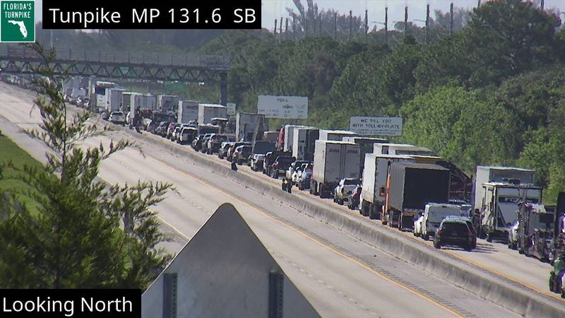 Northbound traffic on Florida's Turnpike is stopped June 29, 2026, following a double fatal crash in Martin County.