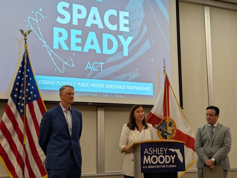 During a July 7 press briefing at Kennedy Space Center Visitor Complex, Sen. Ashley Moody introduced the 'Space Ready Act'.