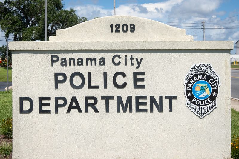 The sign for the Panama City Police Department is pictured on July 7, 2026, in Panama City, Florida.