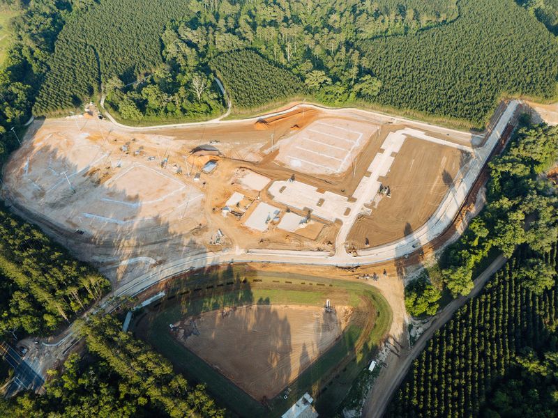 Aerial shot of construction taking place for the Northeast Park, a Blueprint-funded, 50-acre project located within the Welaunee Arch.