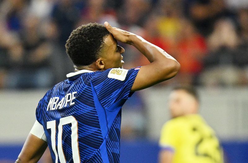 July 14, 2026; Arlington, Texas, U.S.; France's Kylian Mbappe reacts after missing a chance to score.  Mandatory Credit: Jerome Miron-Imagn Images