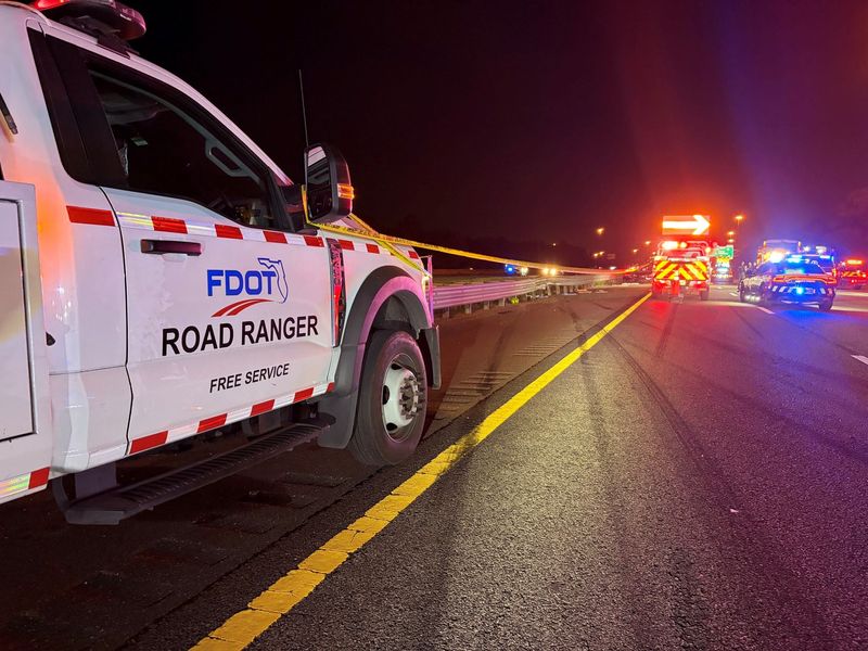 Scenes from the crash that killed a FDOT Road Ranger in Pasco County. Darren Christopher Jenkins of Bradenton was arrested by Florida Highway Patrol Troopers for DUI manslaughter after striking the Road Ranger with his Acura and providing a breath sample of 0.334.