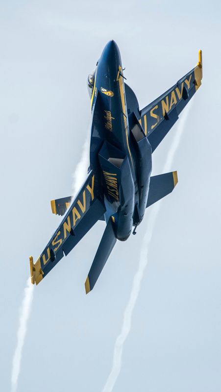 The U.S. Navy Blue Angels streak across the skies over Pensacola Beach during the annual Breakfast with the Blues event on July 15, 2026.