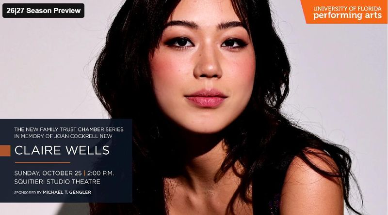 Violinist Claire Wells will perform at Squitieri Studio Theatre on Oct. 25, 2026.