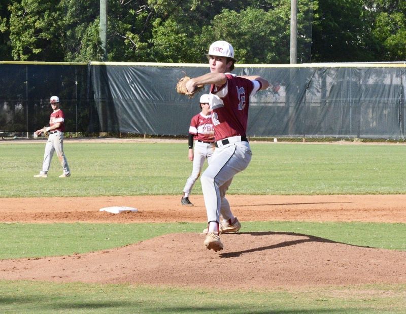 Brody Gullo: Palm Beach Central pitcher Brody Gullo fires a pitch against Jupiter during Tuesday's 6-5 regional quarterfinals victory on May 10, 2022.