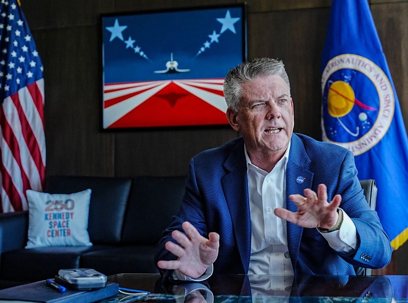 New Kennedy Space Center Director Brian Hughes is interviewed in his office. He was appointed director in May, replacing the retiring Janet Petro.