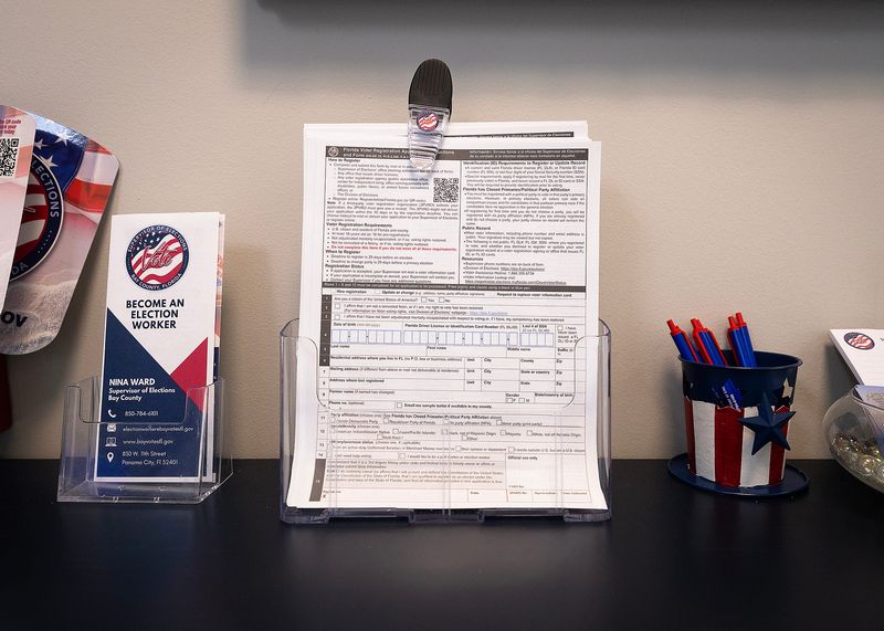 Florida voter registration form at the Bay County Supervisor of Election's office in Panama City, Florida, July 21, 2026. The primary election is August 18 this year. (Tyler Orsburn/Panama City News Herald)