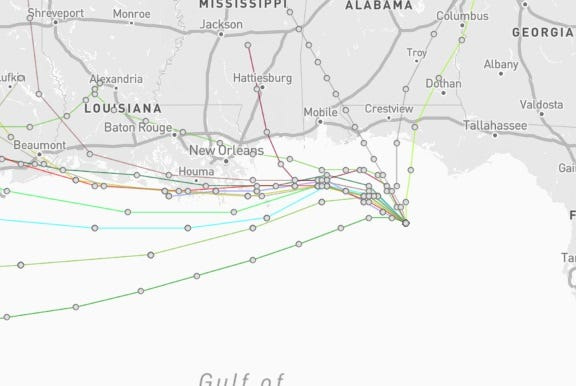 Spaghetti models for Tropical Storm Bertha 7 a.m. July 22, 2026.