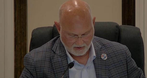 Cape Canaveral city manager Keith Touchberry speaks at July 21, 2026 meeting on financial troubles facing the city.