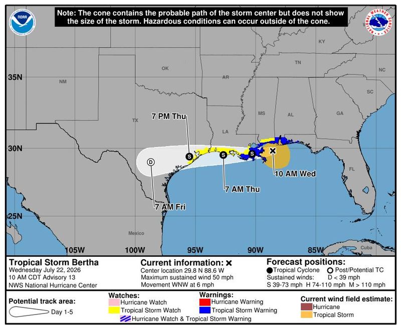 Tropical conditions as of 11 a.m. July 22, 2026.