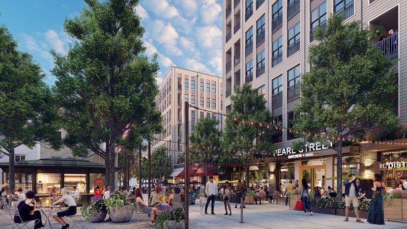 A conceptual rending shows the pedestrian-focused retail portion of the Vandeveer mixed-use residential component of Gateway Jax's Pearl Square project in downtown Jacksonville.