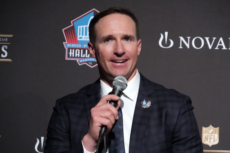 Drew Brees during a press conference introducing the NFL Hall of Fame Class of 2026 at Palace of Fine Arts.