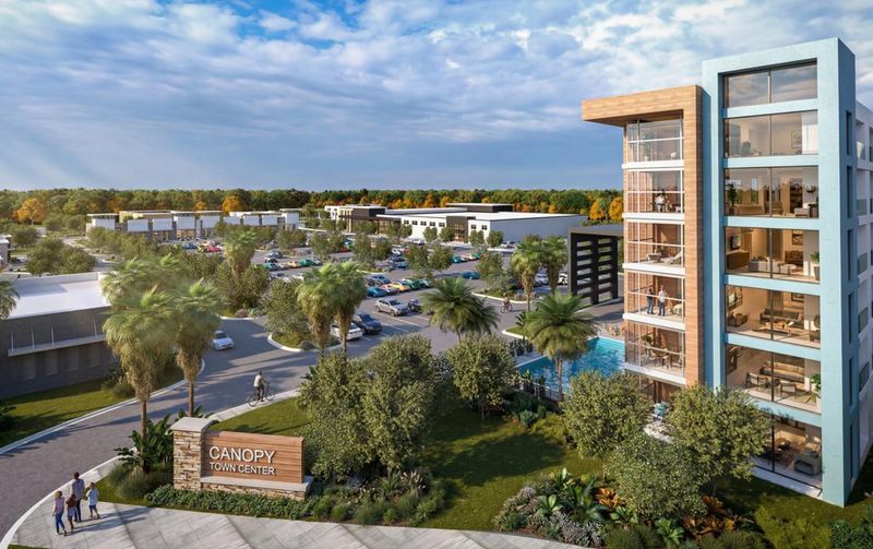 Rendering of the town center at the Canopy at Welaunee development.