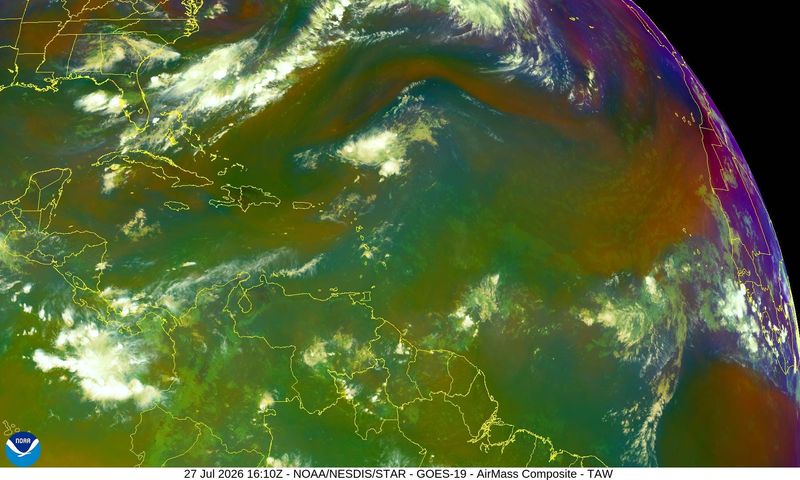 Satellite view of the Atlantic July 27, 2026.