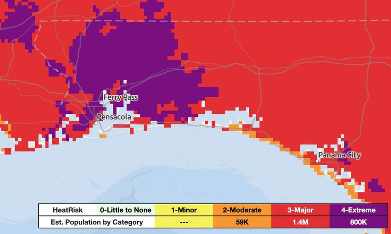 Escambia, Santa Rosa counties see 'rare' category 4 HeatRisk through Tuesday.