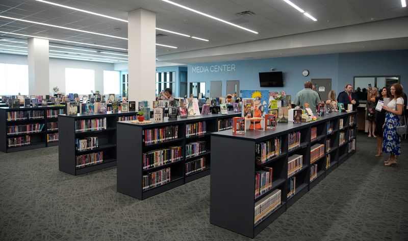 The media center on the second floor. The Sarasota County School District held a ribbon cutting ceremony Tuesday, July 28, 2026, at the new Wellen Park High School, 10801 Manasota Beach Rd. in North Port. Following remarks by school officials, guests were taken on a tour of the new school. Wellen Park High is the first new high school in Sarasota County in 25 years. It will draw students from Venice, North Port and Englewood.