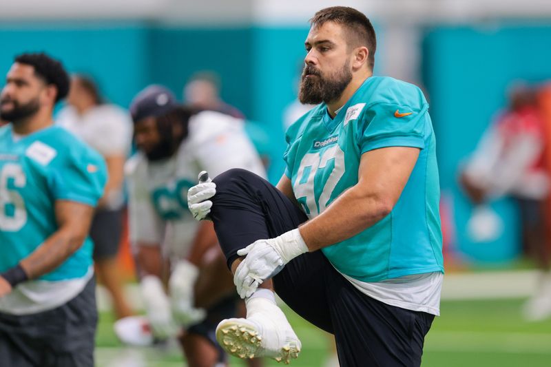 Jul 29, 2026; Miami Gardens, FL, USA; Miami Dolphins defensive tackle Zach Sieler (92) works during practice at Baptist Health Training Complex. Mandatory Credit: Sam Navarro-Imagn Images