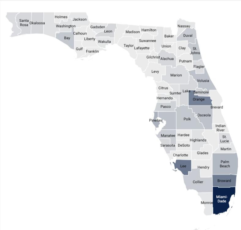 Cyclosporiasis cases reported in Florida as of July 25, 2026.