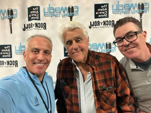 In 2025, Ascension St. VIncent's Health System CEO Scott Kashman, left, who is also a standup comedian, performed a one-minute comedy routine in front of former "Tonight Show" host Jay Leno, center, and podcaster/comedian Adam Carolla, among others.